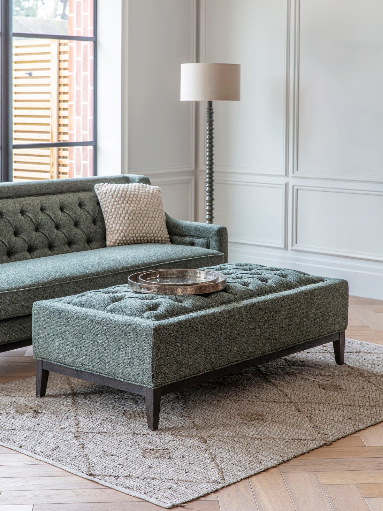 Theodore Forest Green Buttoned XL Ottoman